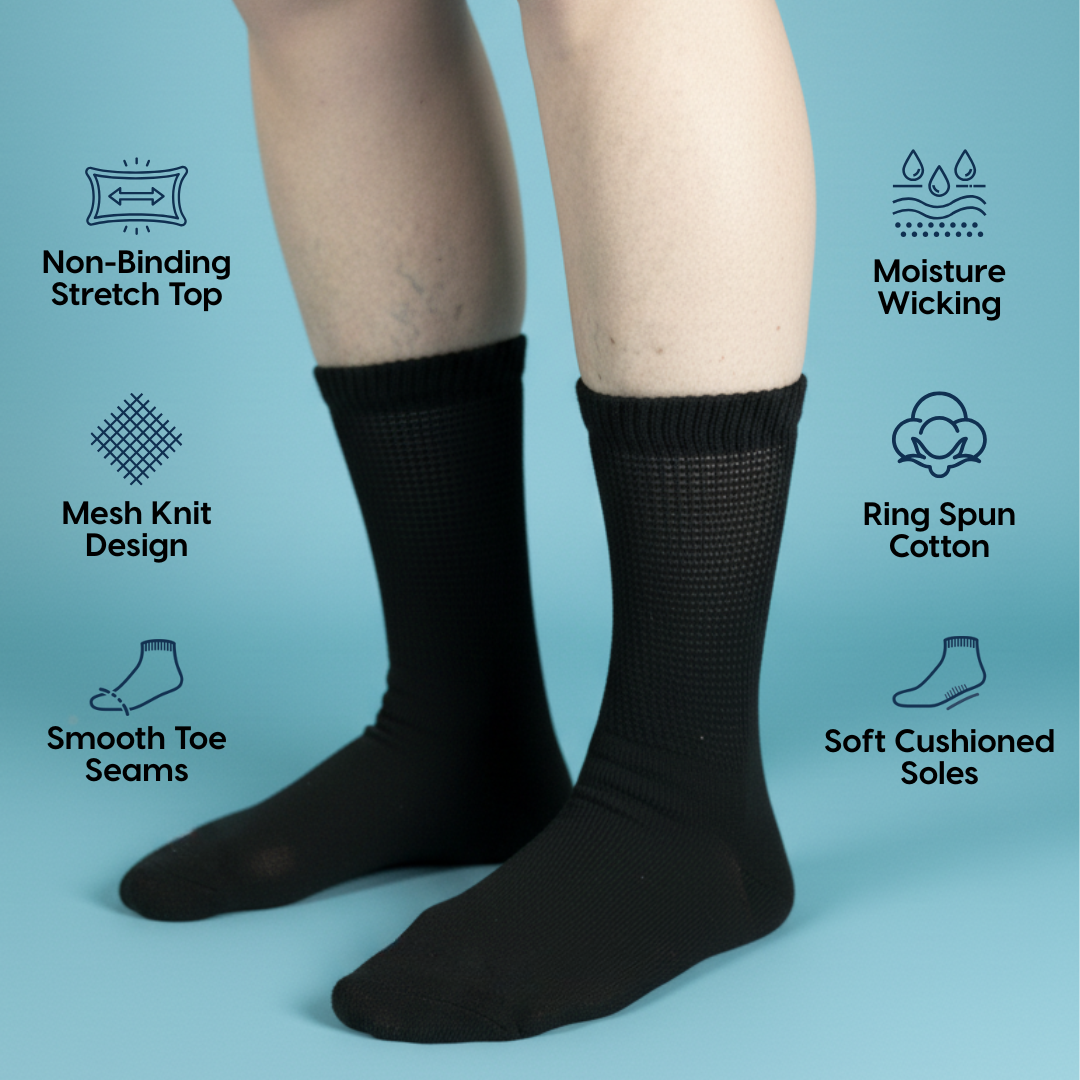 Black Diabetic Crew Socks Multi-Pack
