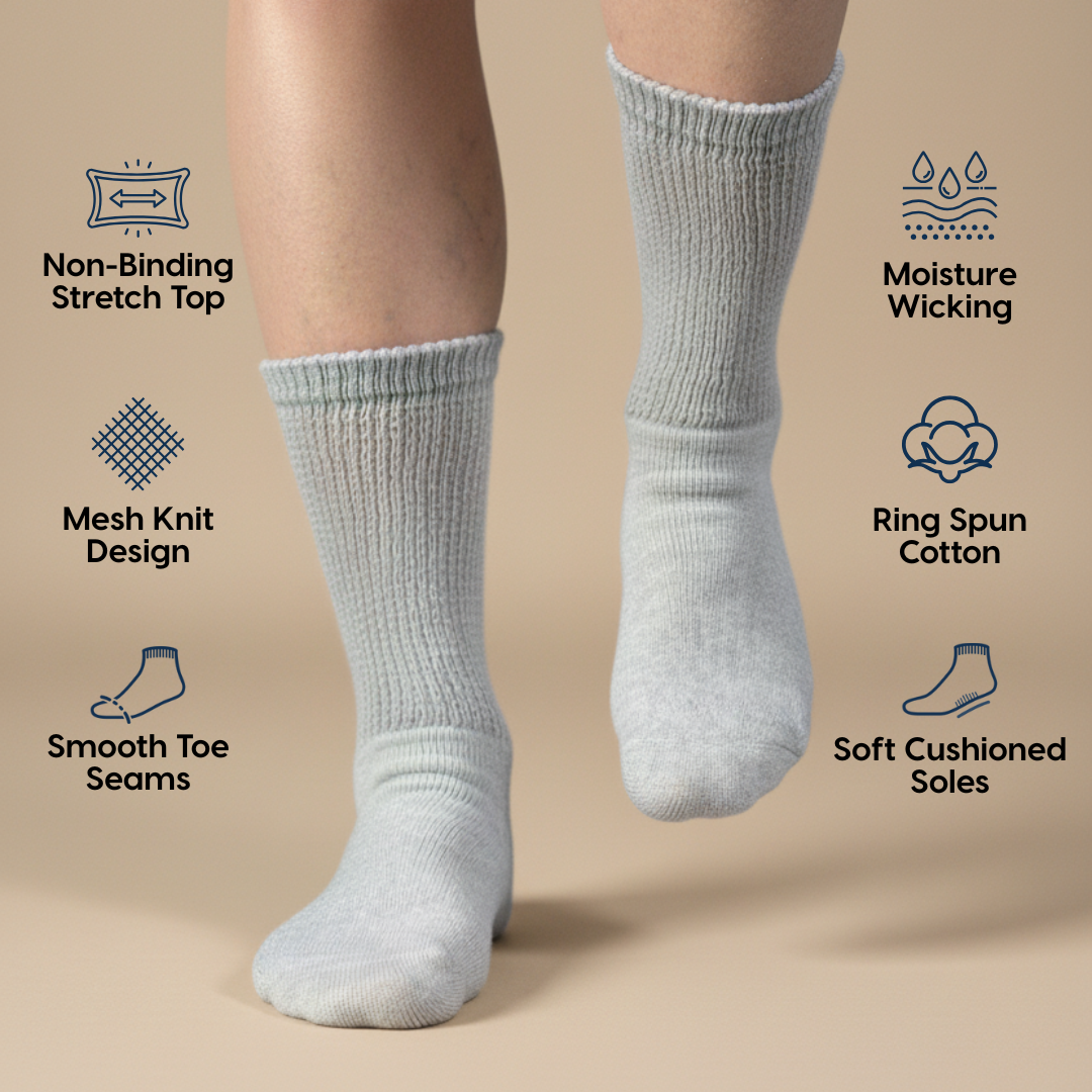 Gray Diabetic Crew Socks Multi-Pack