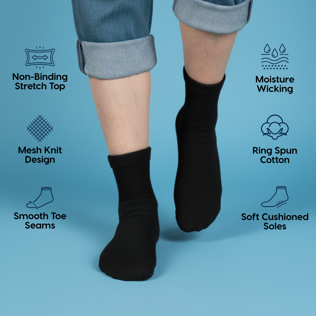 Black Diabetic Ankle Socks Multi-Pack