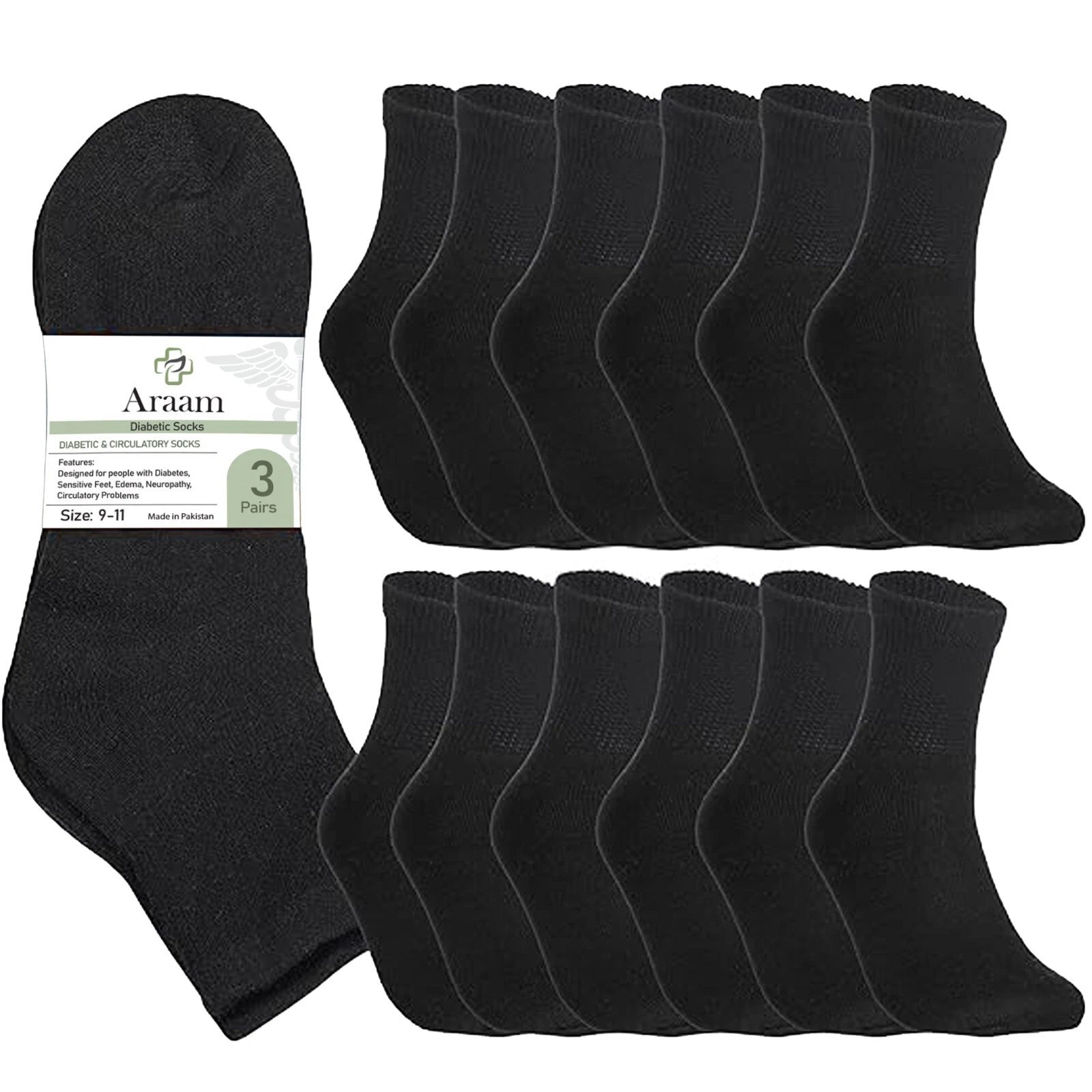Black Diabetic Ankle Socks Multi-Pack