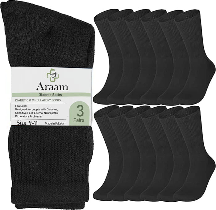 Black Diabetic Crew Socks Multi-Pack