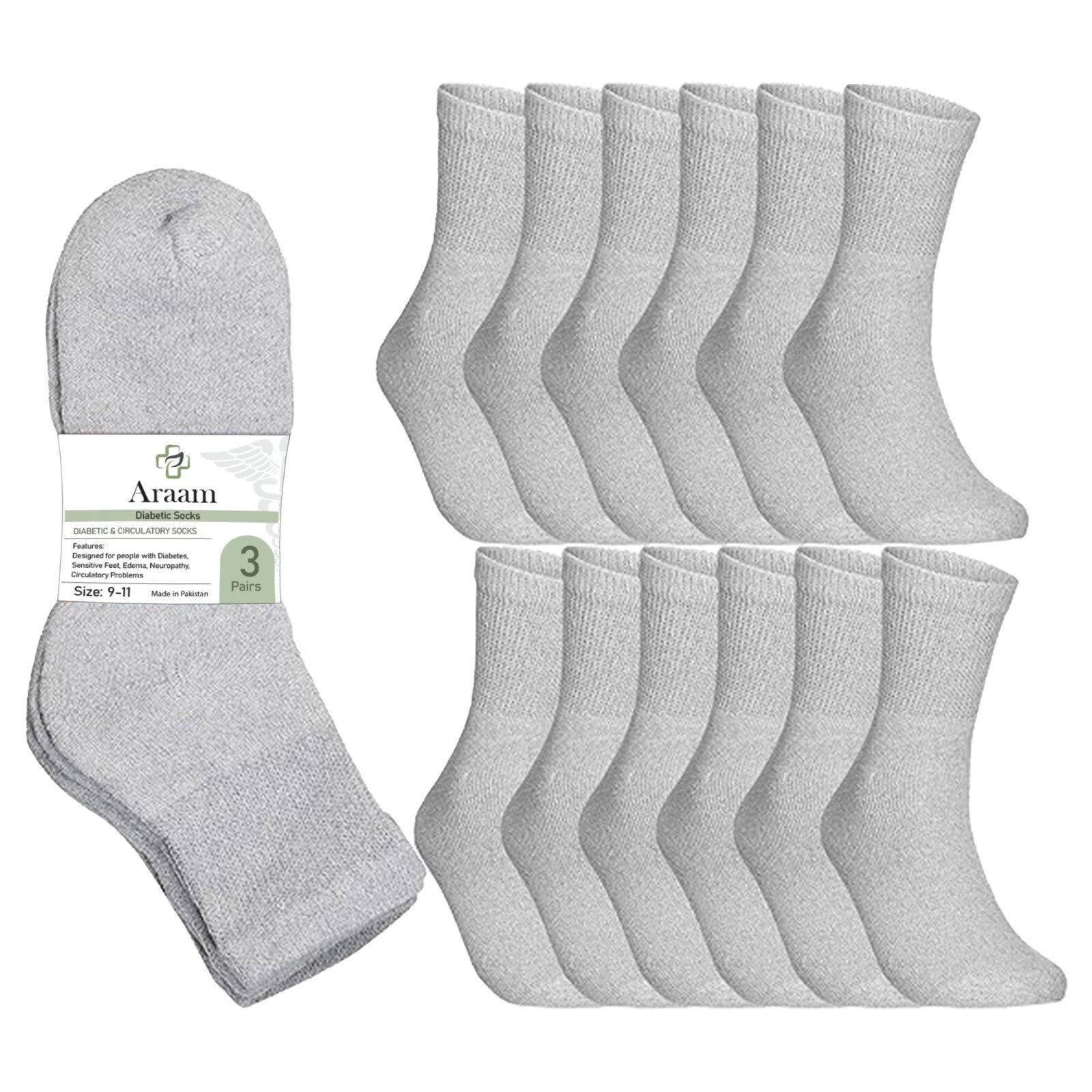 Gray Diabetic Ankle Socks Multi-Pack