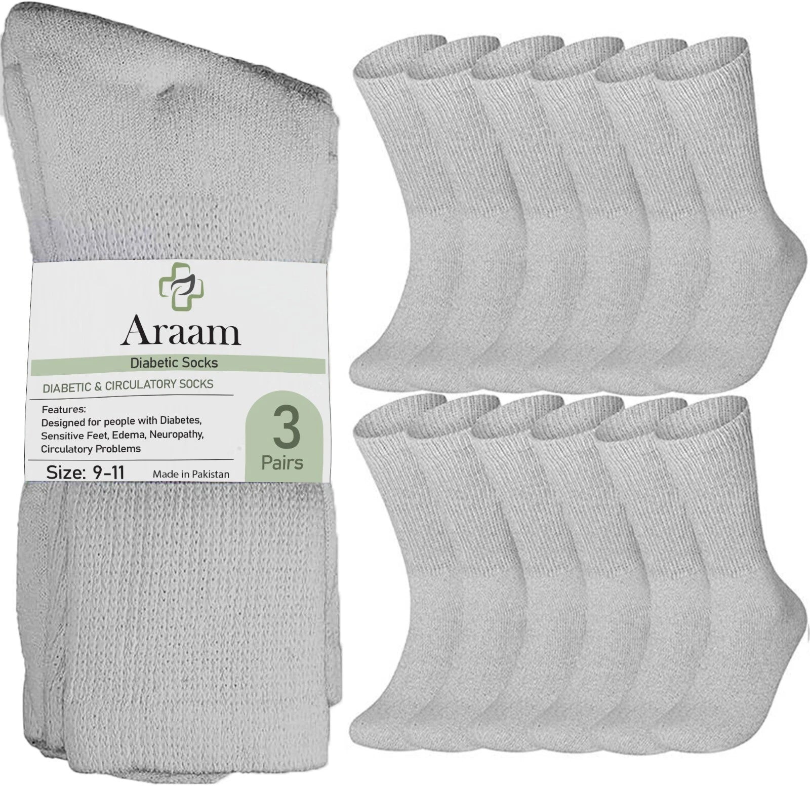 Gray Diabetic Crew Socks Multi-Pack