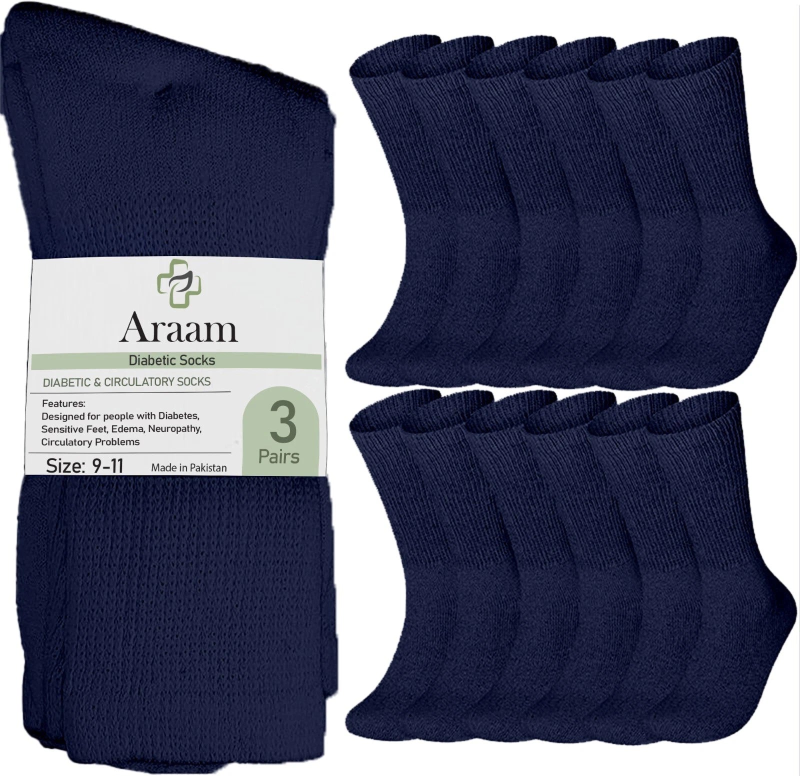 Navy Diabetic Crew Socks Multi-Pack