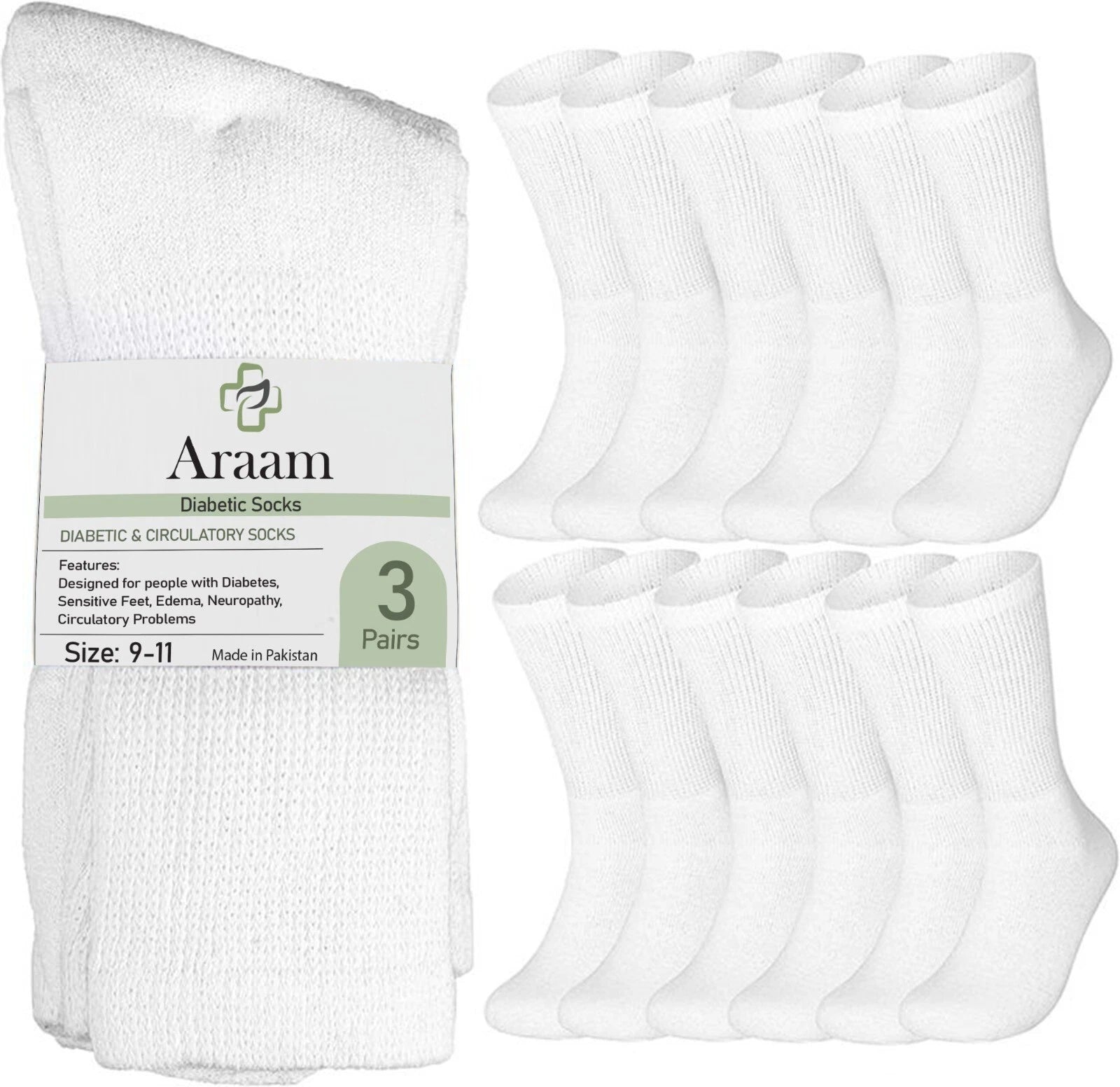 White Diabetic Crew Socks Multi-Pack